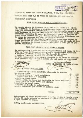 Verbale di presa in consegna dei beni di Aurelia Josz da parte del Credito fondiario, 29 dicembre 1944